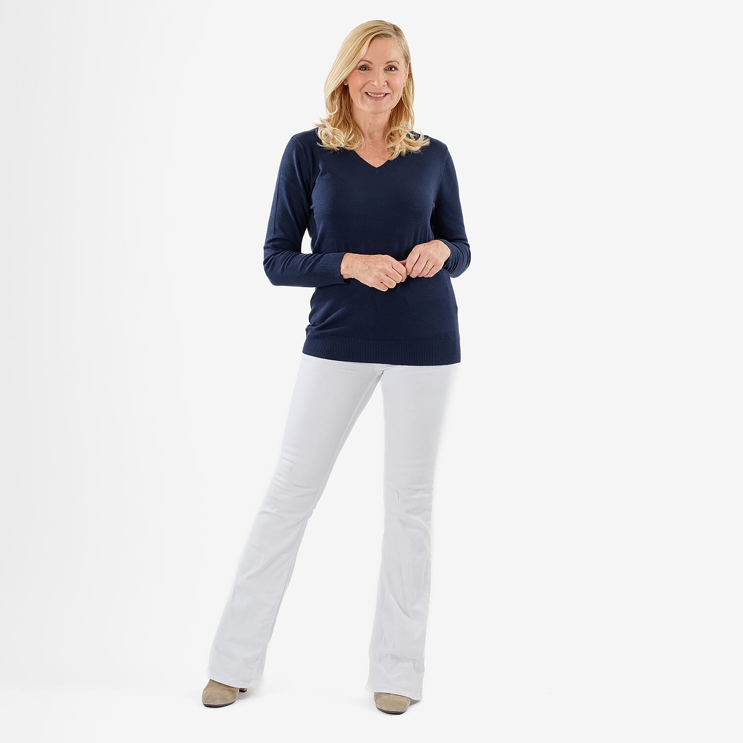 Pure & Natural V-Neck Jumper (Size 10) - Navy