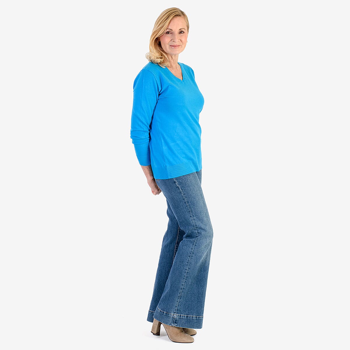 Pure & Natural V-Neck Jumper (Size 10) - Turquoise