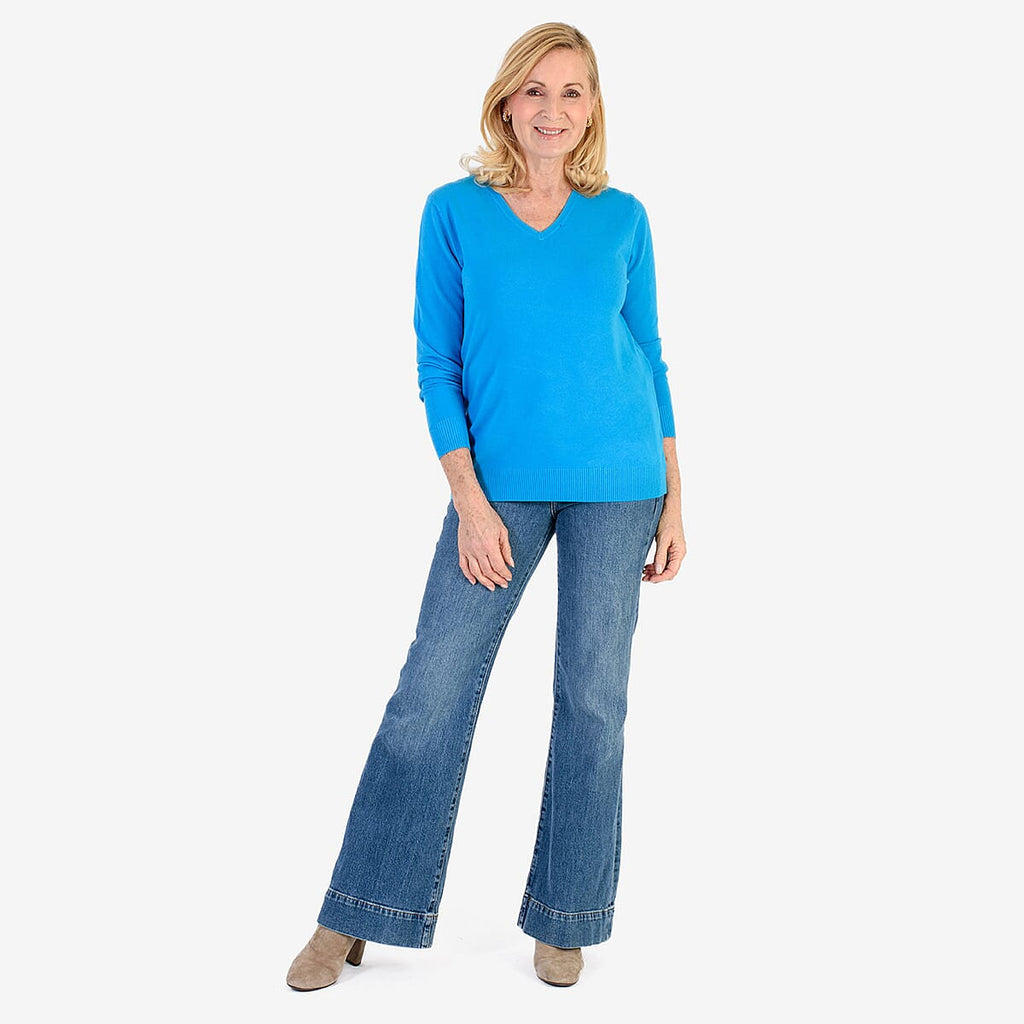 Pure & Natural V-Neck Jumper (Size 14) - Turquoise
