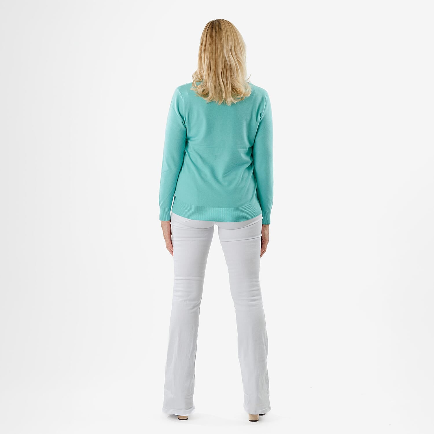 Pure & Natural V-Neck Jumper (Size 16) - Aqua