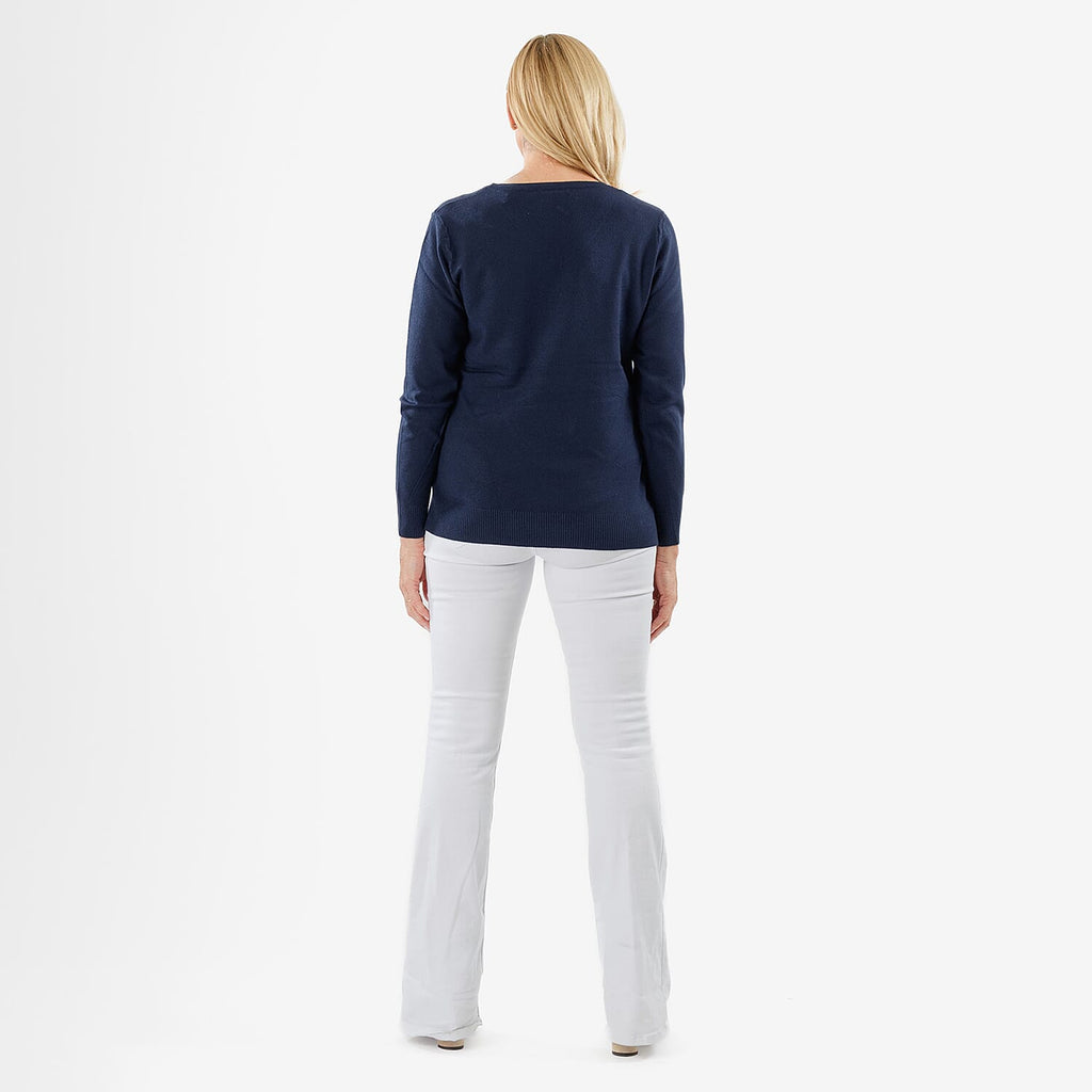 Pure & Natural V-Neck Jumper (Size 16) - Navy