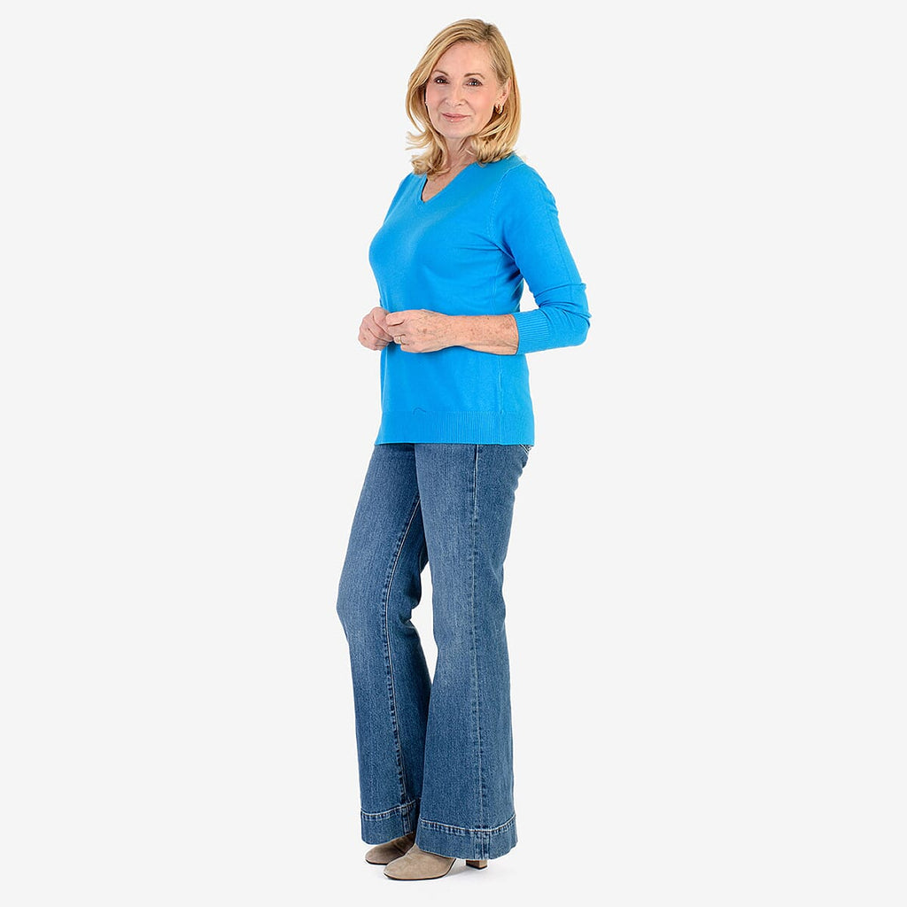 Pure & Natural V-Neck Jumper (Size 16) - Turquoise