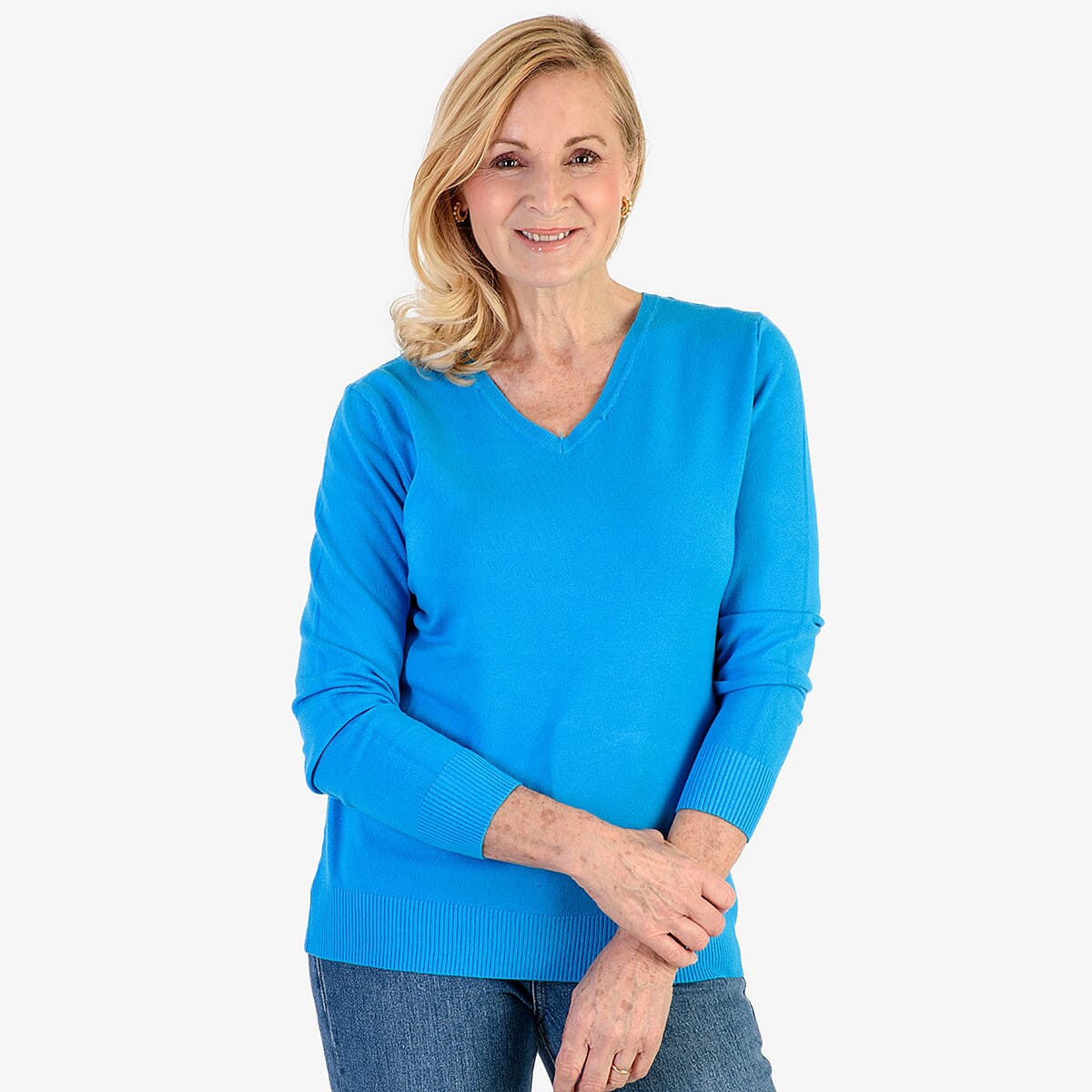 Pure & Natural V-Neck Jumper (Size 16) - Turquoise