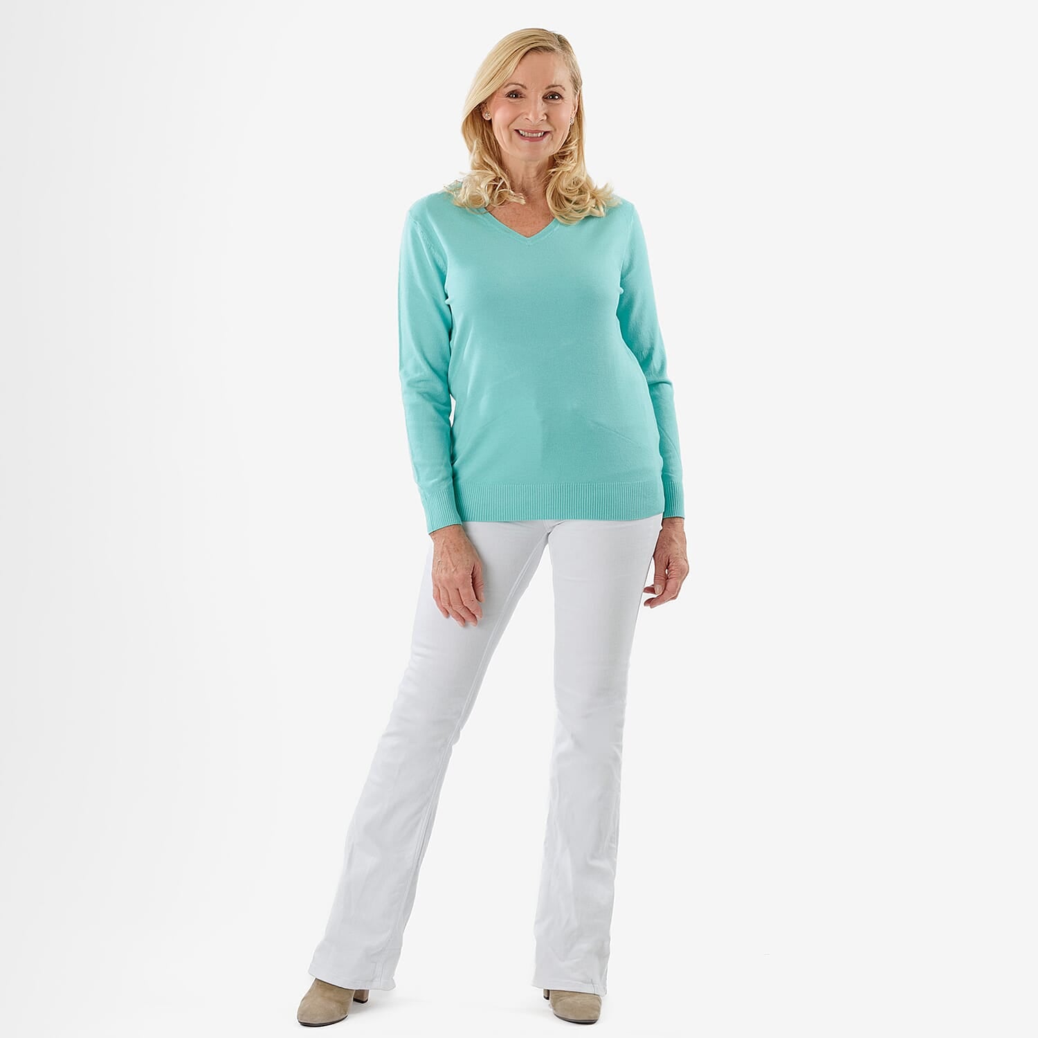 Pure & Natural V-Neck Jumper (Size 18) - Aqua