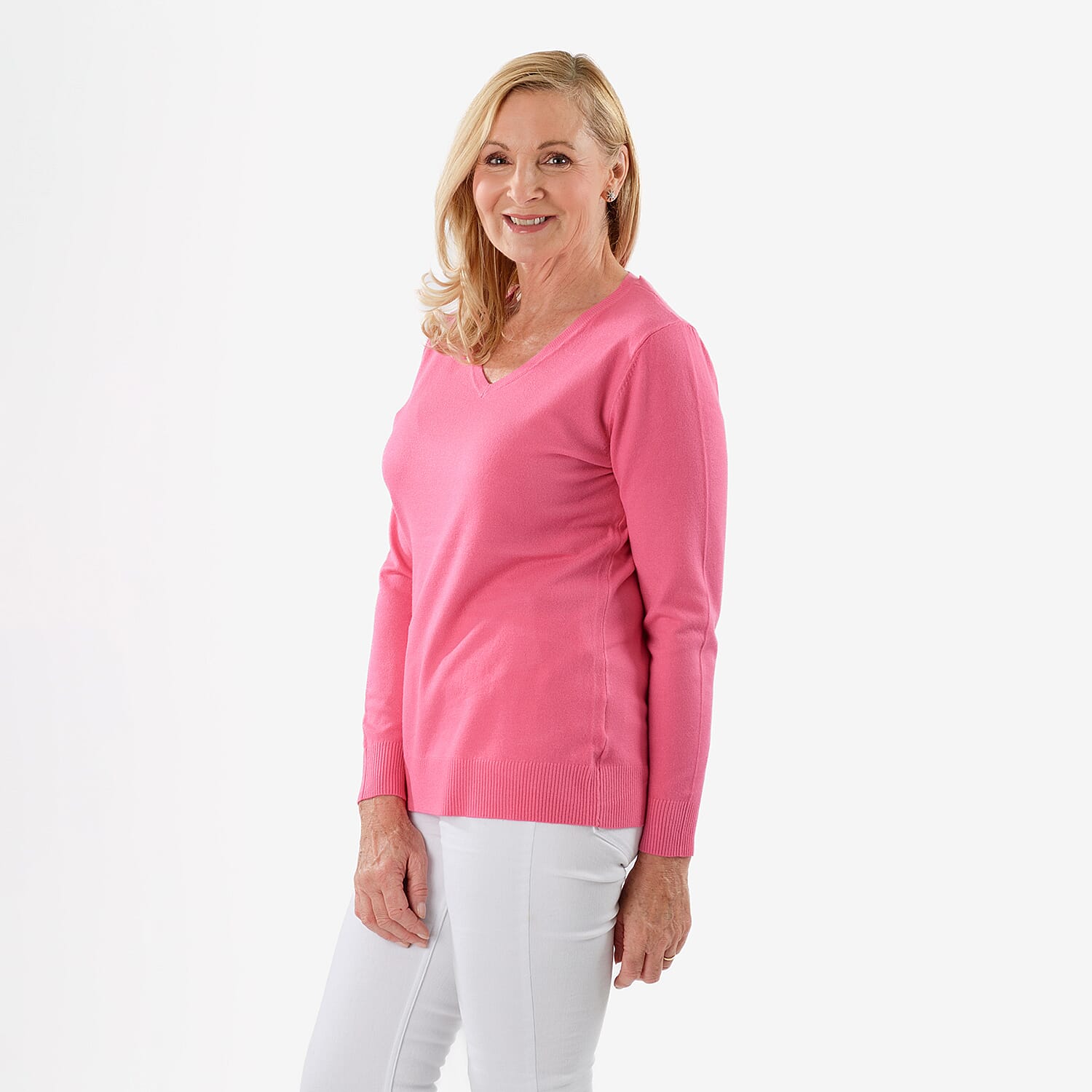 Pure & Natural V-Neck Jumper (Size 18) - Cerise