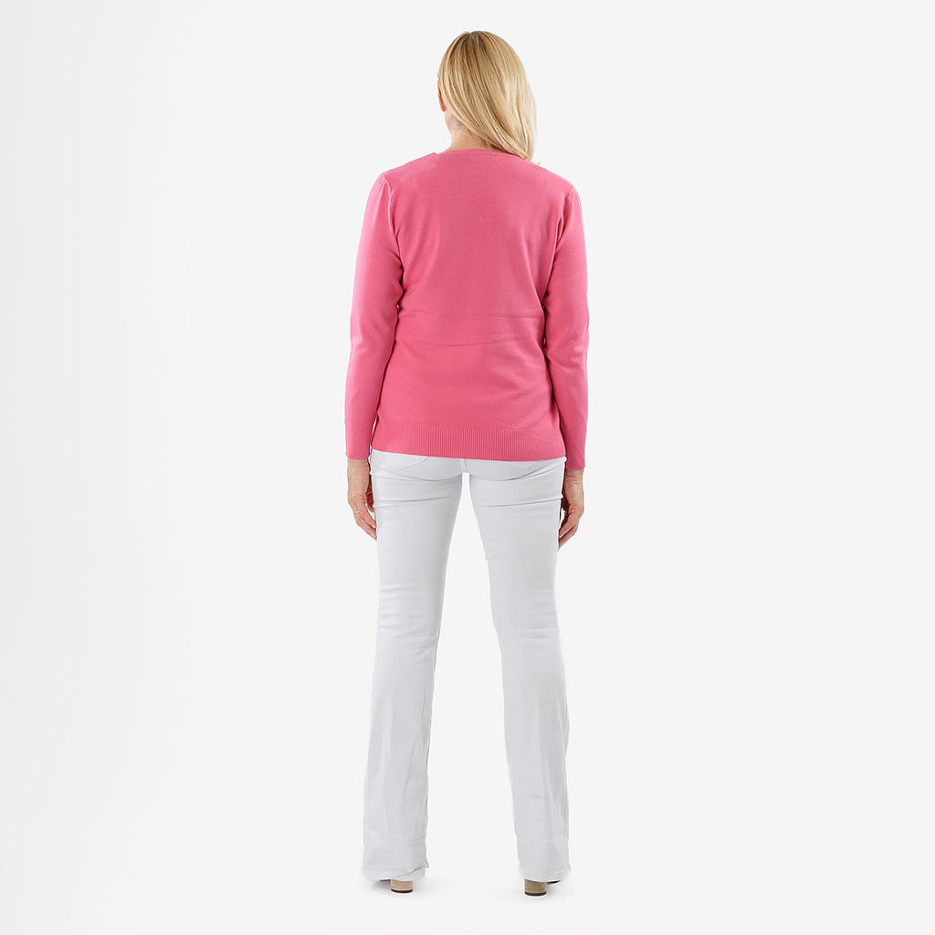 Pure & Natural V-Neck Jumper (Size 18) - Cerise