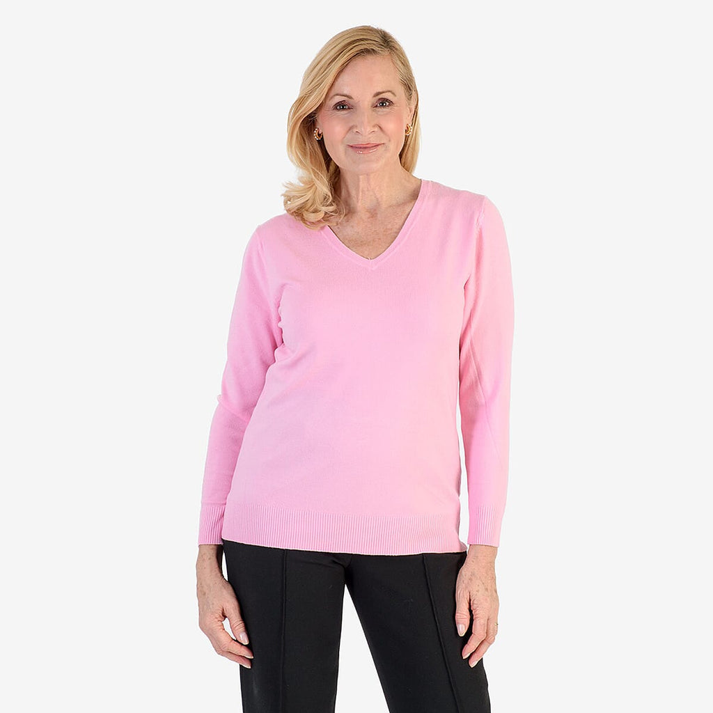 Pure & Natural V-Neck Jumper (Size 18) - Light Pink