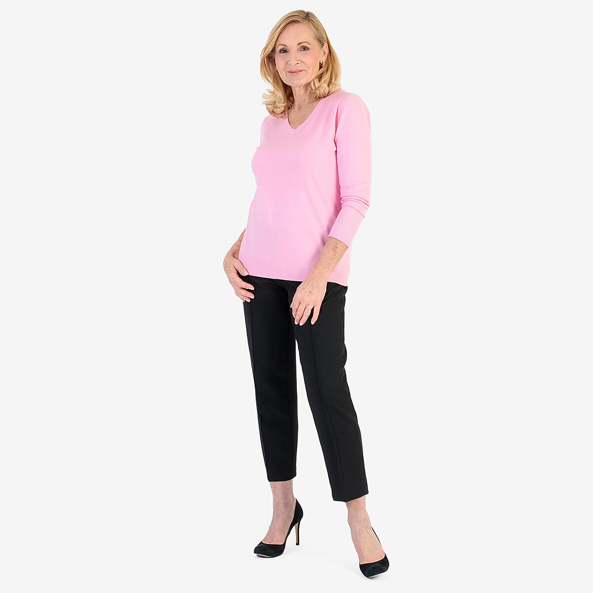 Pure & Natural V-Neck Jumper (Size 20) - Light Pink