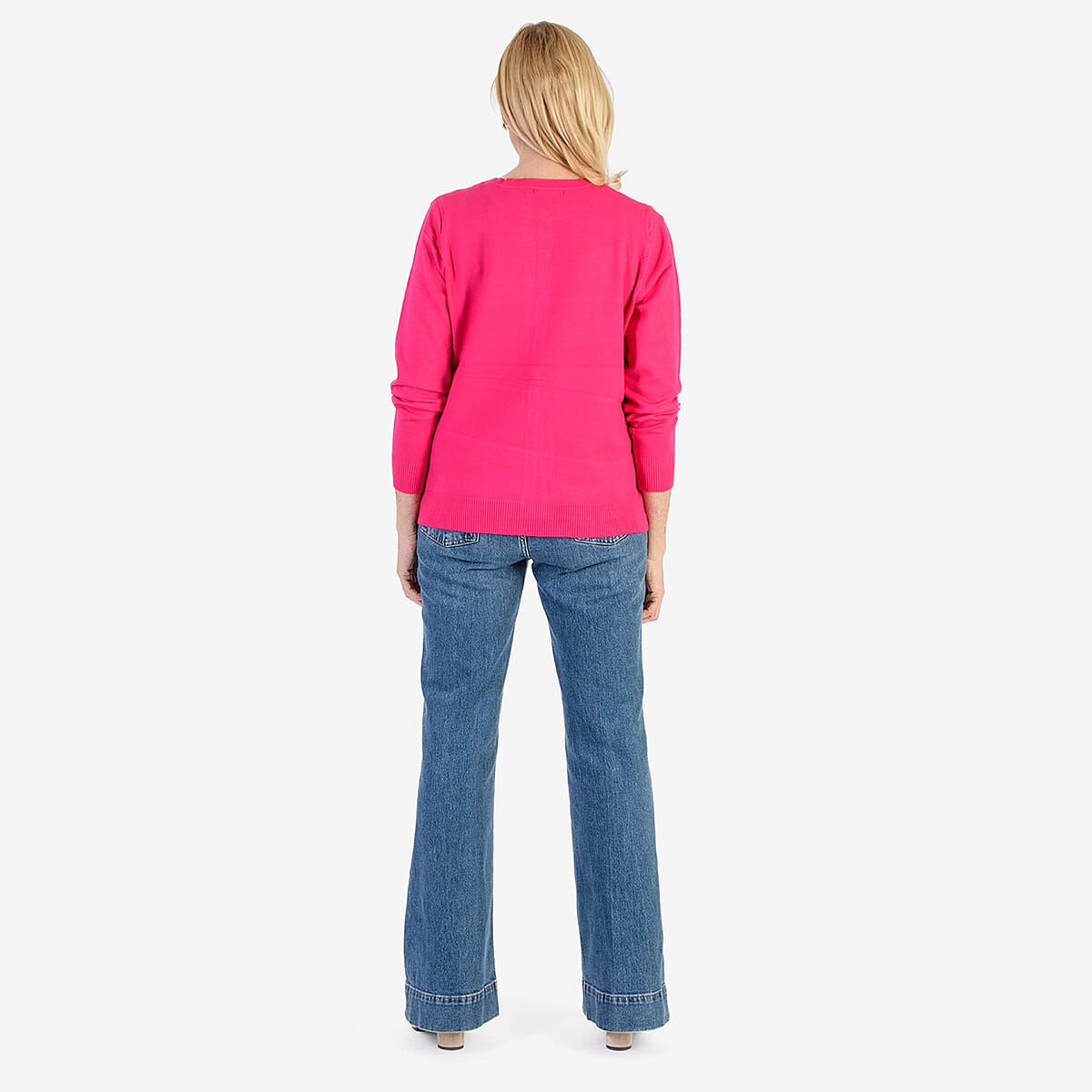 Pure and Natural Crew Neck Cardigan (Size 16) - Fuchsia