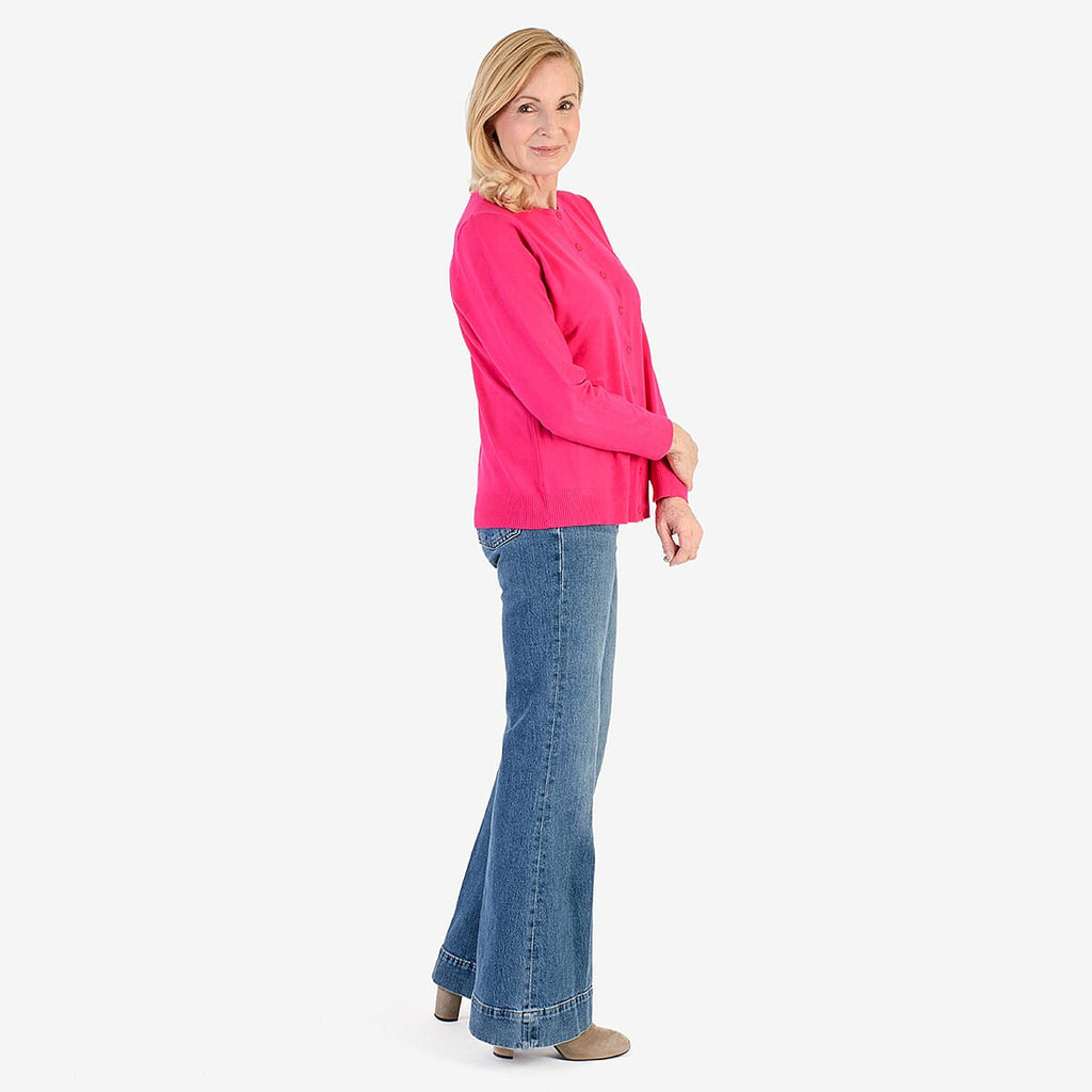 Pure and Natural Crew Neck Cardigan (Size 16) - Fuchsia