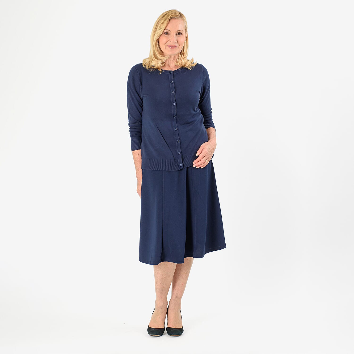 Pure and Natural Crew Neck Cardigan (Size 20) - Navy