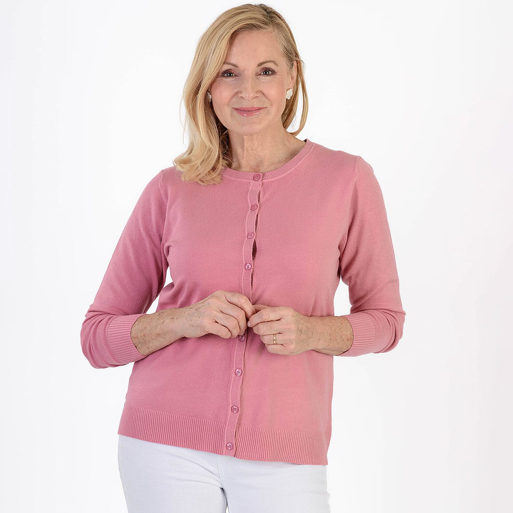 Pure and Natural Crew Neck Cardigan (Size 10) - Dusty Pink