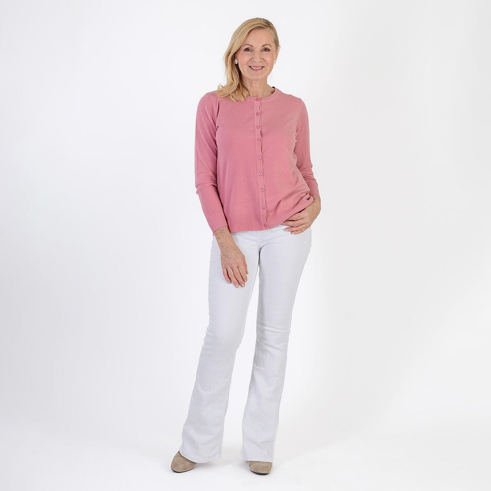 Pure and Natural Crew Neck Cardigan (Size 10) - Dusty Pink