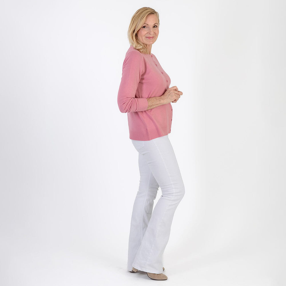 Pure and Natural Crew Neck Cardigan (Size 10) - Dusty Pink