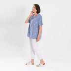 Pure and Natural 100% Cotton Woven Top (One Size, 8-16) - Blue