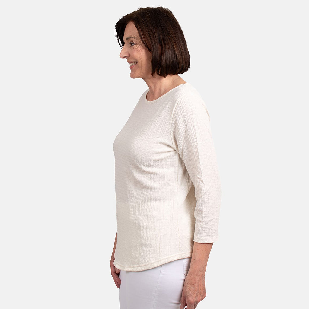 Pure and Natural Woven Round Neck Top (Size S 8-10) - Cream