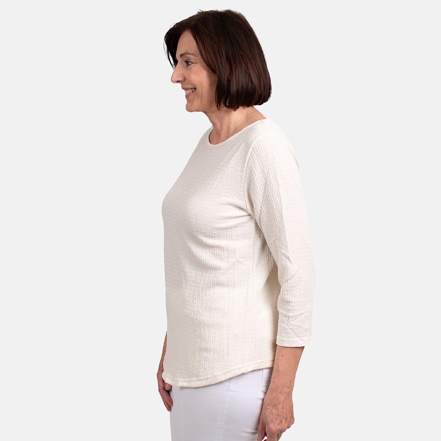 Pure and Natural Woven Round Neck Top (Size S 8-10) - Cream