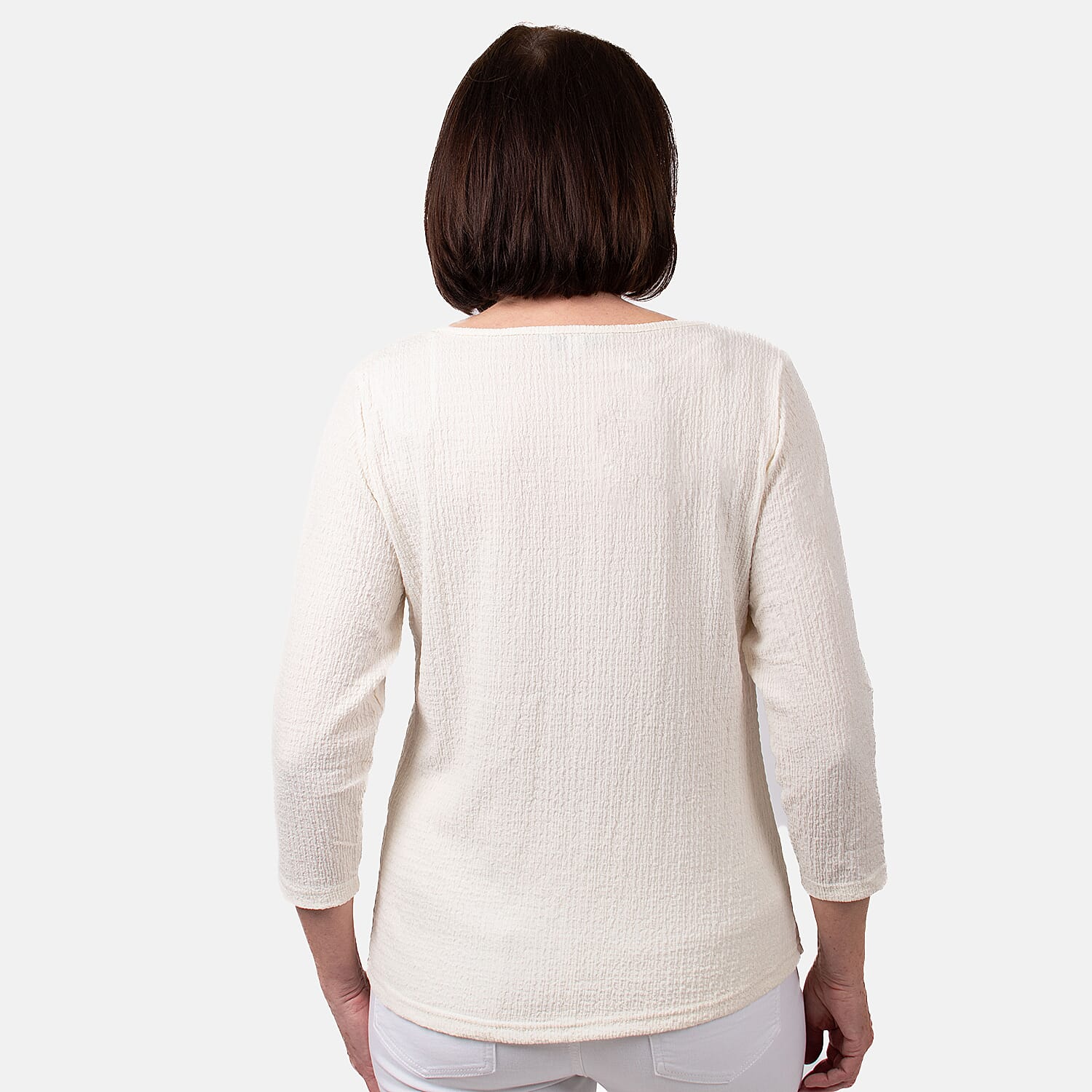 Pure and Natural Woven Round Neck Top (Size S 8-10) - Cream