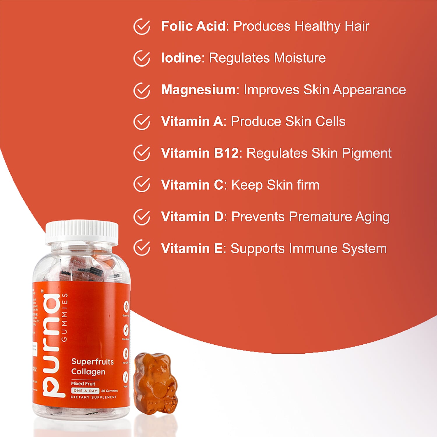 Purna - Fruit Collagen Gummies  - (60 Gummies)