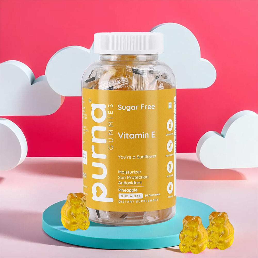 PURNA Sugar Free Pineapple Vitamin E - 60 Gummies (2 Month Supply).Best Before 30th Sep 2025
