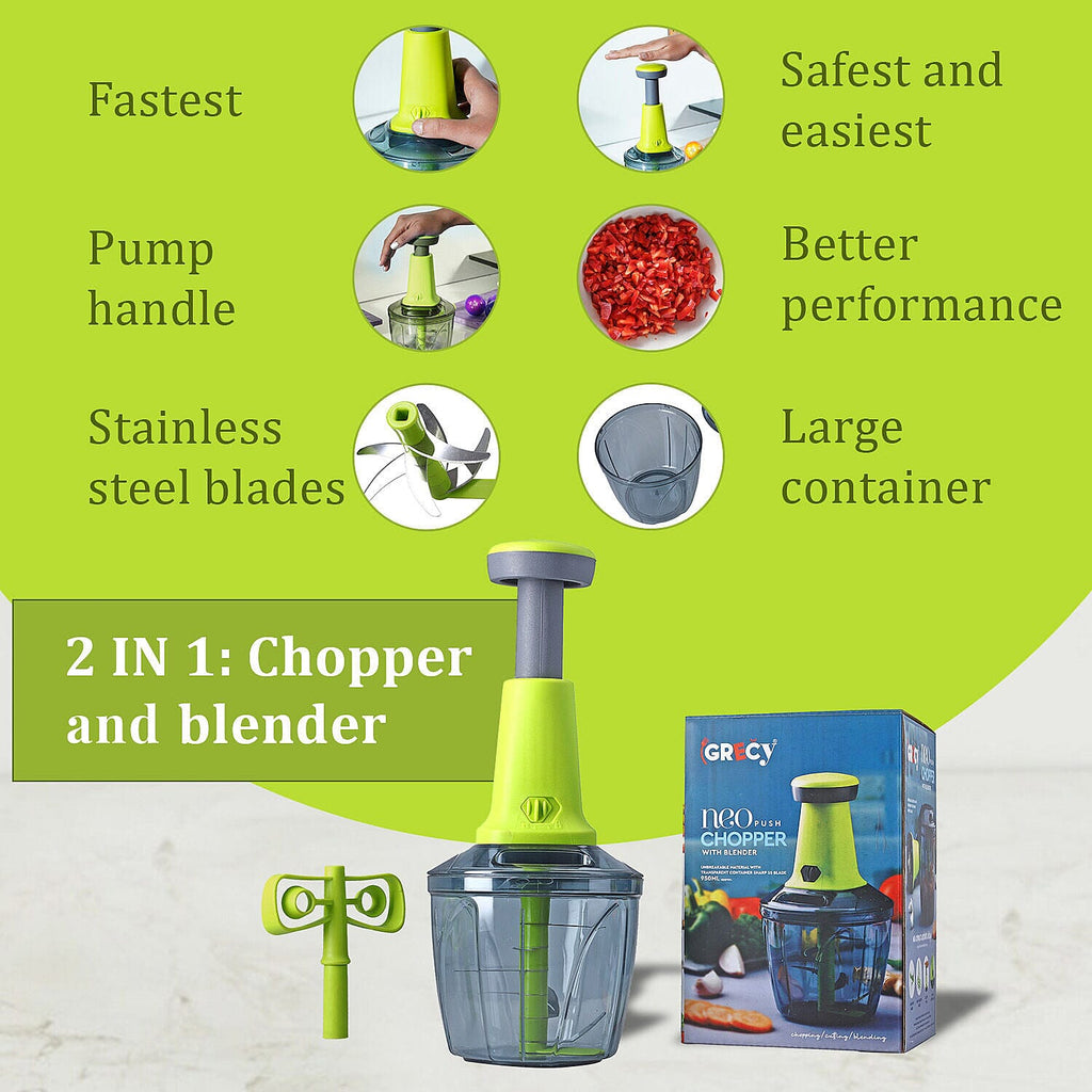 Push Chopper and blender (Size 19x13x13 cm) - Green