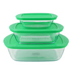 LIQUIDATION DEAL - Pyrex 3 Cook & Store Rectangular Dishes PLUS 3 Lids- Temp resistant from -40 to -300 Degrees