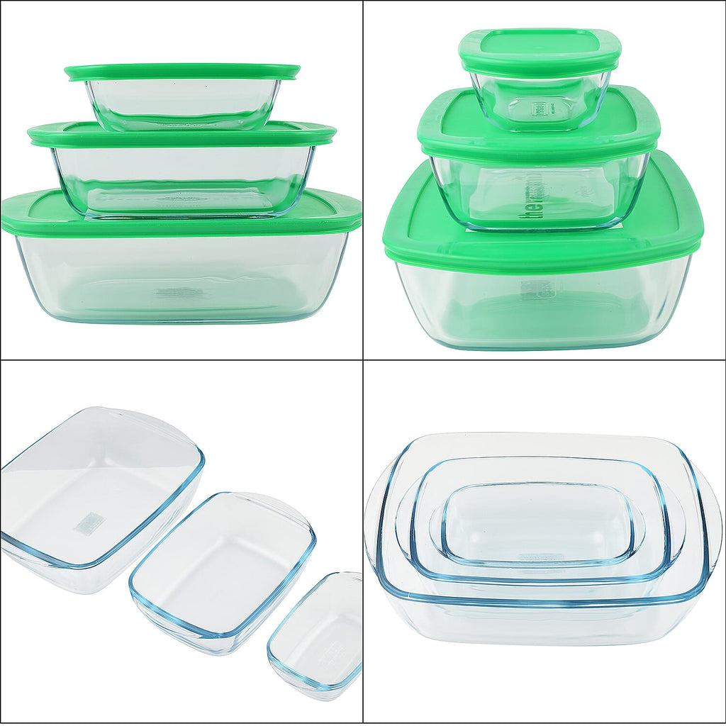 LIQUIDATION DEAL - Pyrex 3 Cook & Store Rectangular Dishes PLUS 3 Lids- Temp resistant from -40 to -300 Degrees