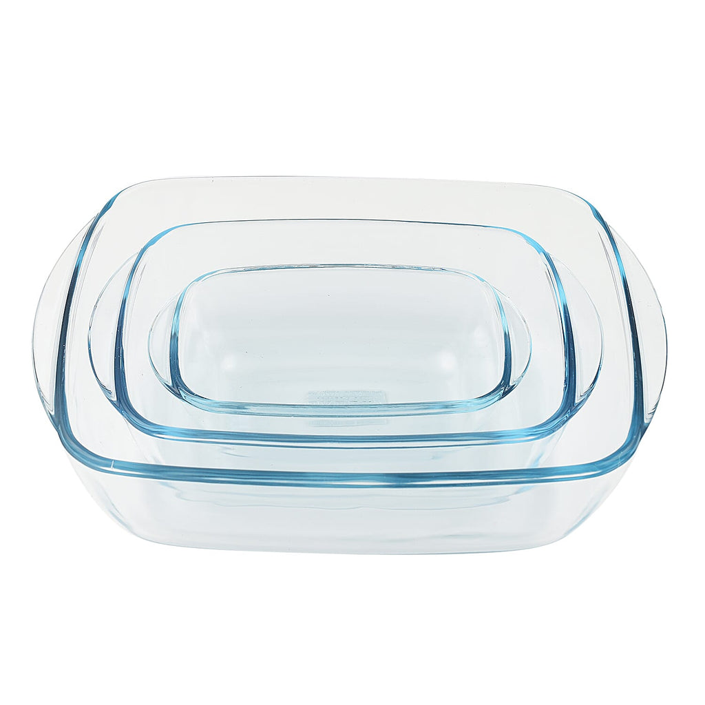 LIQUIDATION DEAL - Pyrex 3 Cook & Store Rectangular Dishes PLUS 3 Lids- Temp resistant from -40 to -300 Degrees
