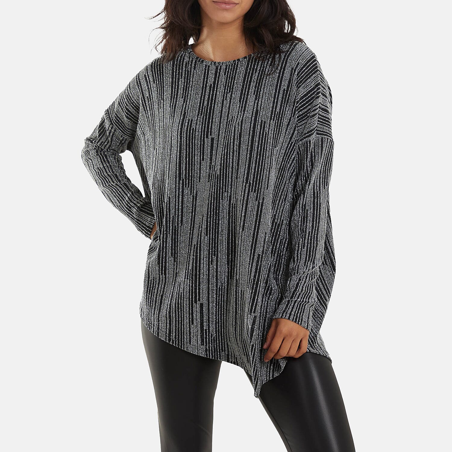Asymmetric Lurex Top (Size 14 to 20) - Silver