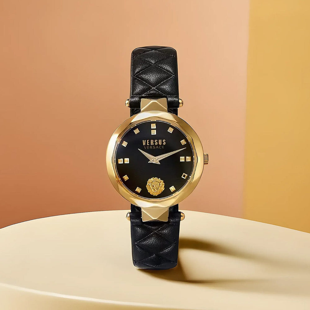 Versace Versus Covent Garden Peti Quartz Movement Black Dial 3ATM Water Resistant Analog Watch With Black Leather Strap