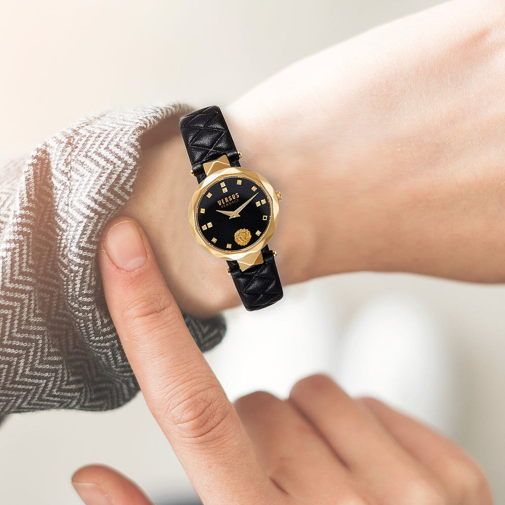 Versace Versus Covent Garden Peti Quartz Movement Black Dial 3ATM Water Resistant Analog Watch With Black Leather Strap