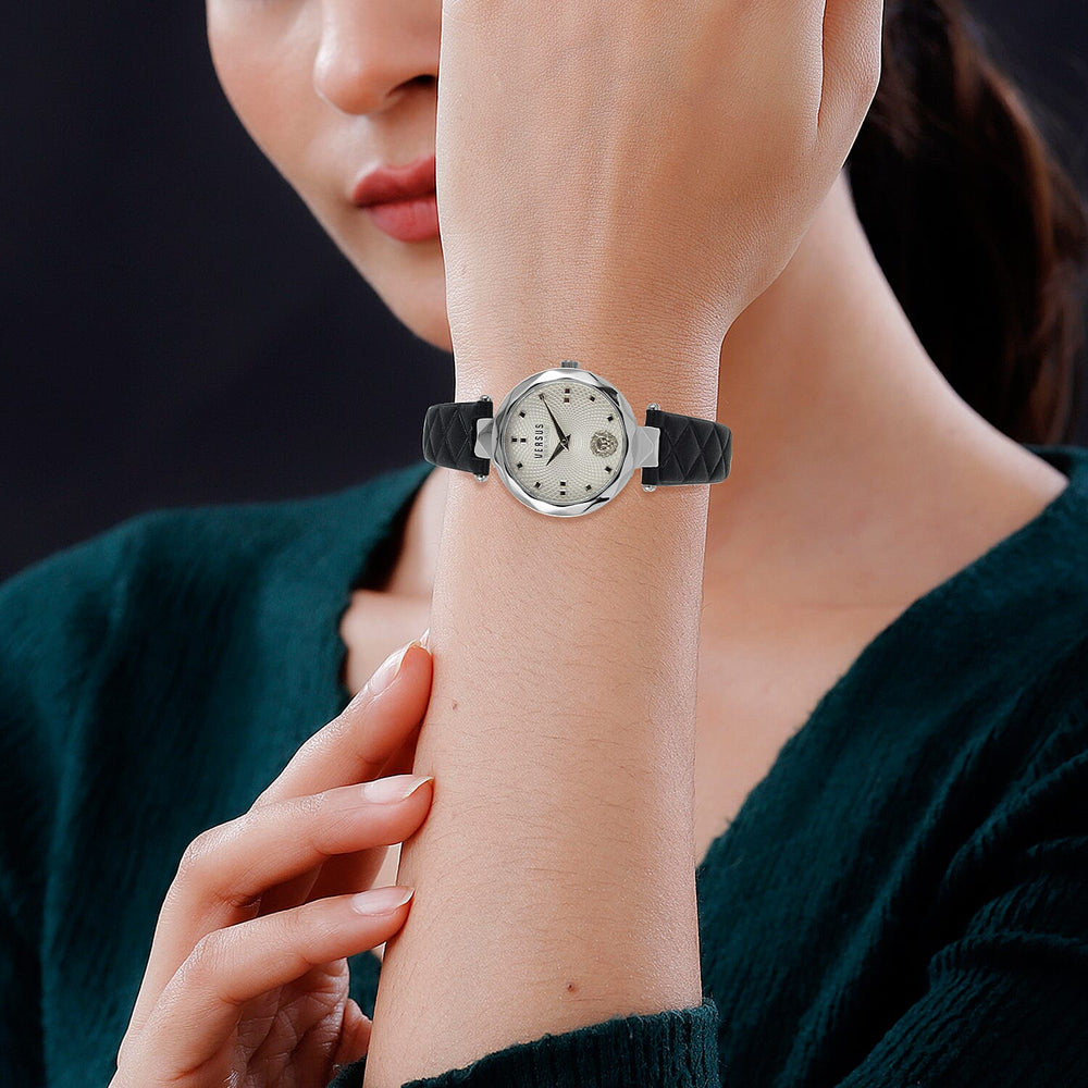 Versace Versus Covent Garden Peti Quartz Movement Silver Dial 3ATM Water Resistant Analog Watch with Black Leather Strap