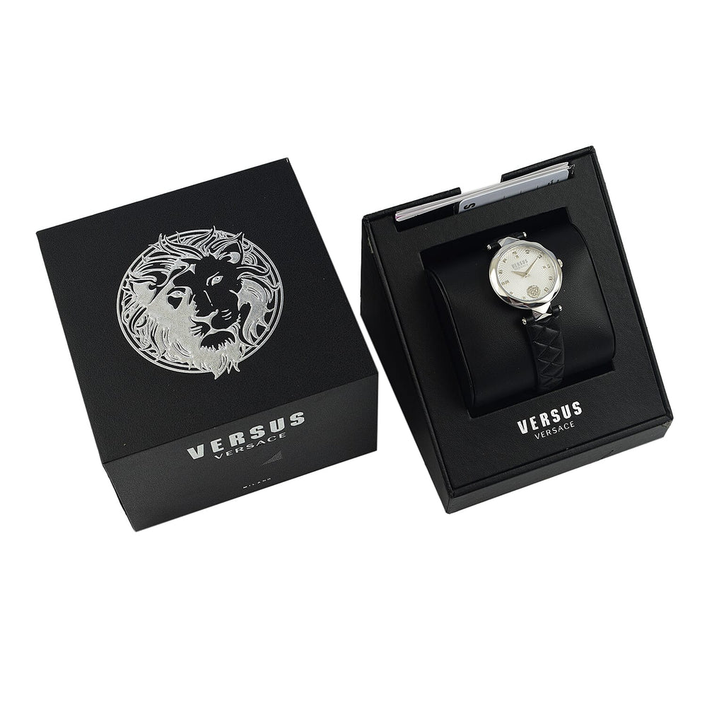Versace Versus Covent Garden Peti Quartz Movement Silver Dial 3ATM Water Resistant Analog Watch with Black Leather Strap