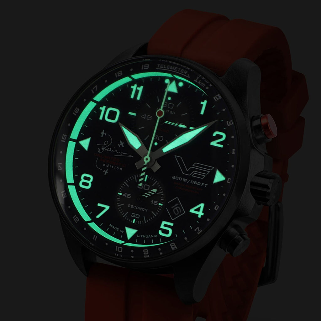 VOSTOK EUROPE Jurgis Karey Quartz Movt. 20ATM Black PVD Finish Mens Watch with Red Silicone Strap
