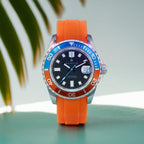 Nautis Interceptor Swiss Ronda Movt. Black Dial 50 ATM Water Resistance Watch With Orange Interchangeable Rubber Strap
