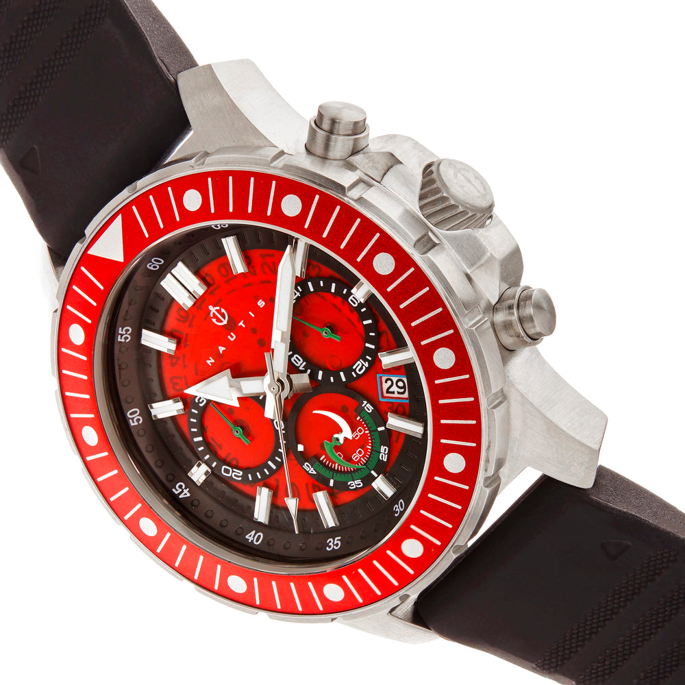 Nautis Caspian  Quartz Movement Red Dial With Date 50 ATM Water Resistance Watch With Black Rubber Strap
