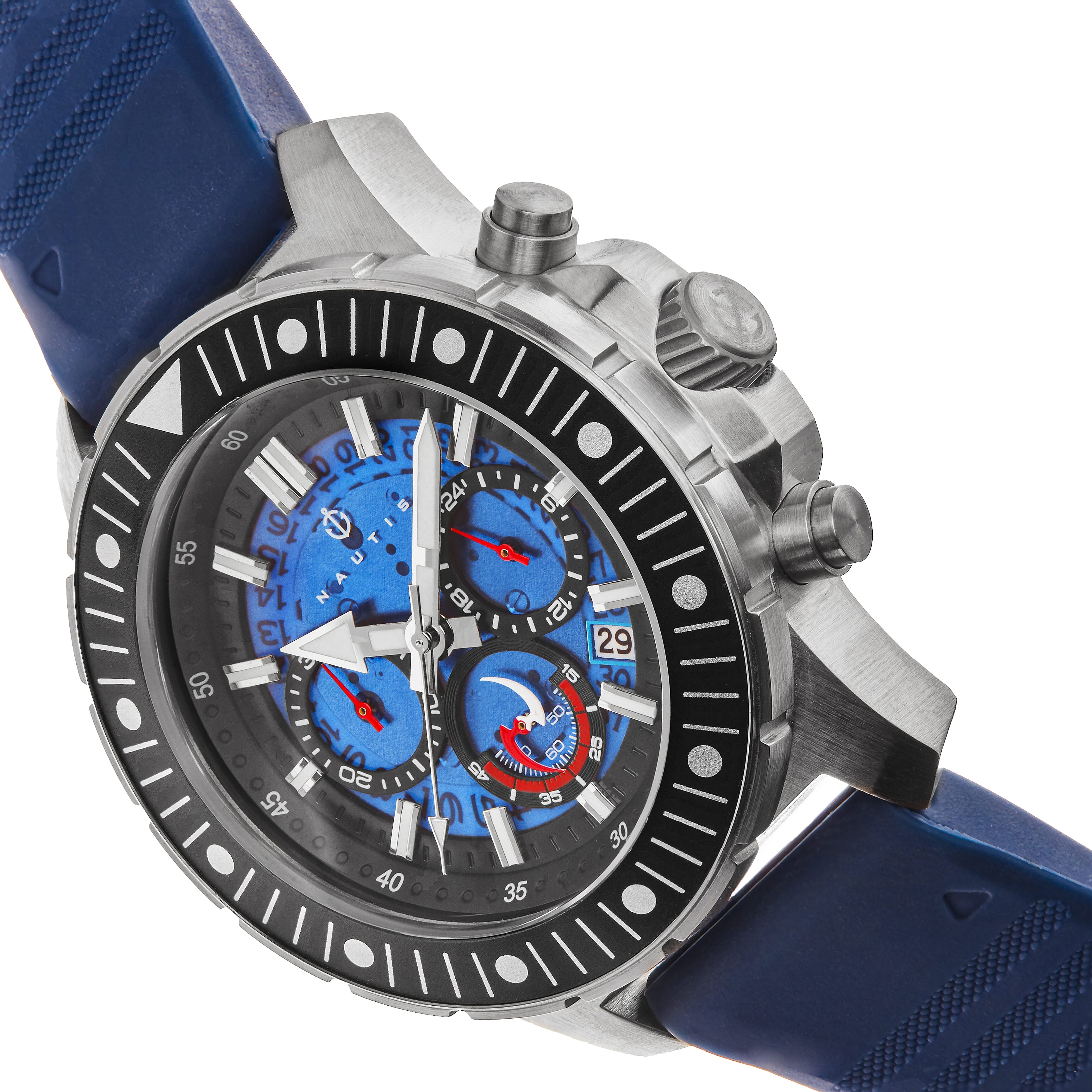 Nautis Caspian  Quartz Movement NavyDial With Date 50 ATM Water Resistance Watch With Navy Rubber Strap