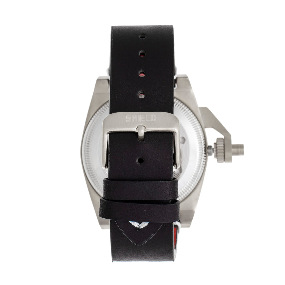 Shield Pascal Miyota 2035 Quartz Movement Screw-Down Orange Crown Black Dial With Date 20 ATM Water Resistance Watch With Black Genuine Leather Strap