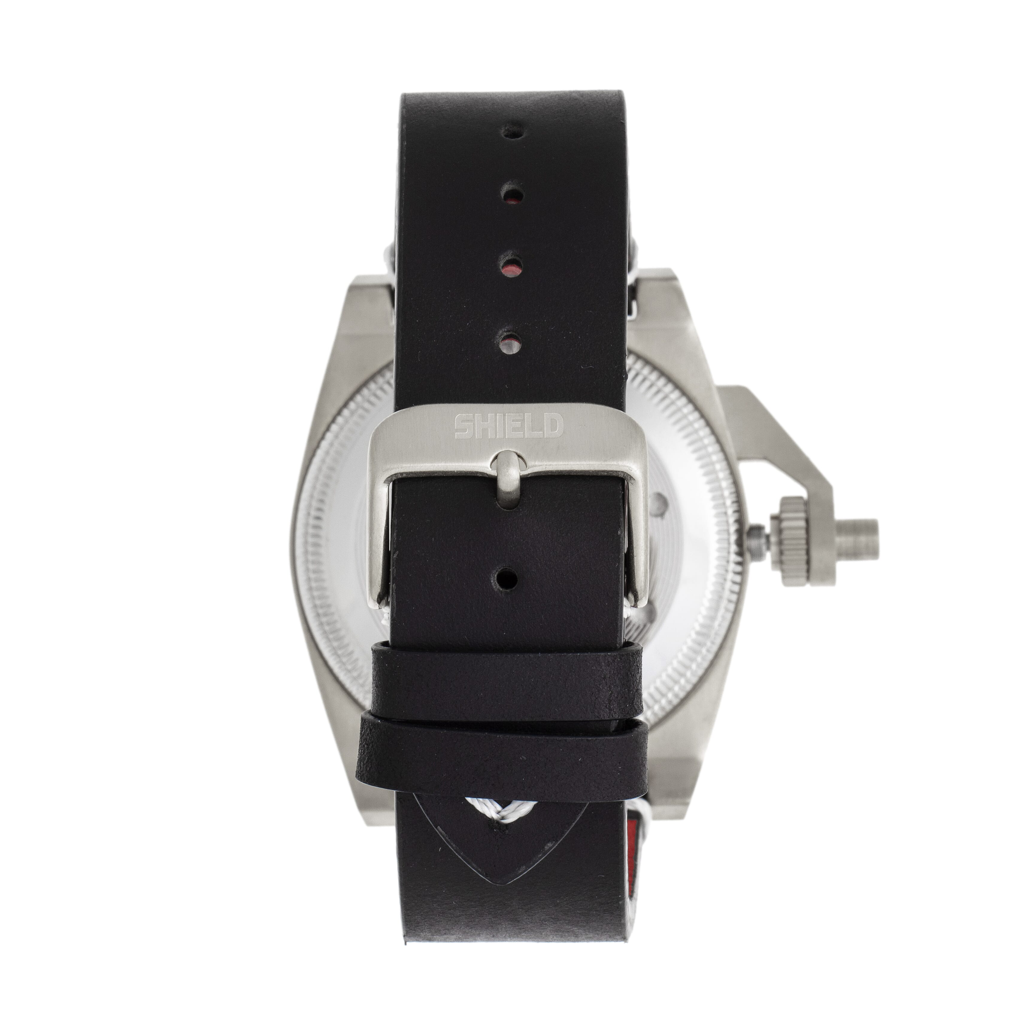 Shield Pascal Miyota 2035 Quartz Movement Screw-Down Orange Crown Black Dial With Date 20 ATM Water Resistance Watch With Black Genuine Leather Strap