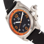 Shield Pascal Miyota 2035 Quartz Movement Screw-Down Orange Crown Black Dial With Date 20 ATM Water Resistance Watch With Black Genuine Leather Strap