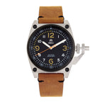 Shield Pascal Miyota 2035 Quartz Movement Screw-Down Orange Crown Black Dial With Date 20 ATM Water Resistance Watch With Light Brown Genuine Leather Strap