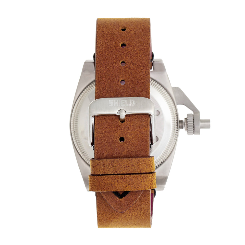 Shield Pascal Miyota 2035 Quartz Movement Screw-Down Orange Crown Black Dial With Date 20 ATM Water Resistance Watch With Light Brown Genuine Leather Strap