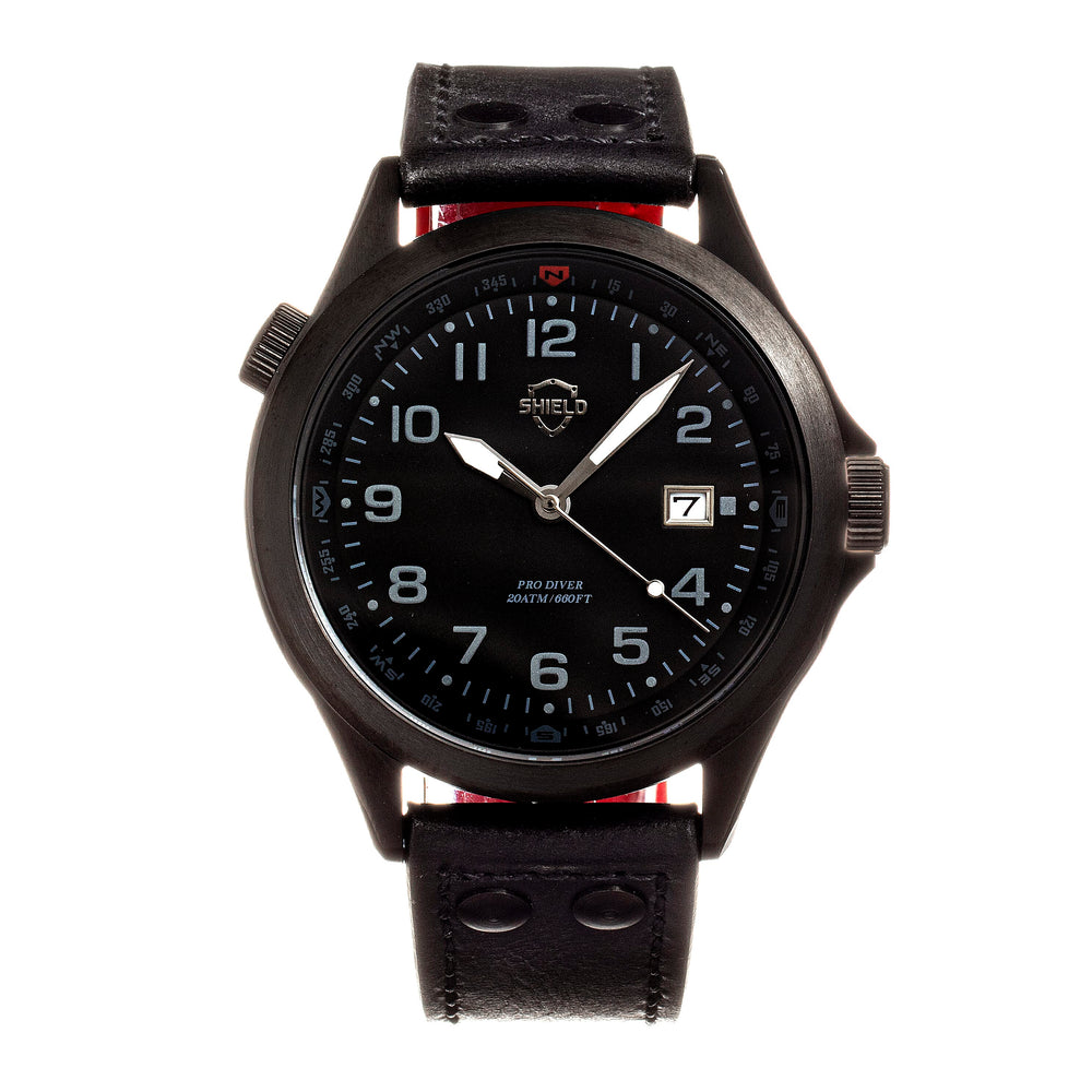 Shield Palau Miyota 2315 Quartz Movement Screw-Down Gold Crown Black Dial With Date 20 ATM Water Resistance Watch With Black Genuine Leather Strap