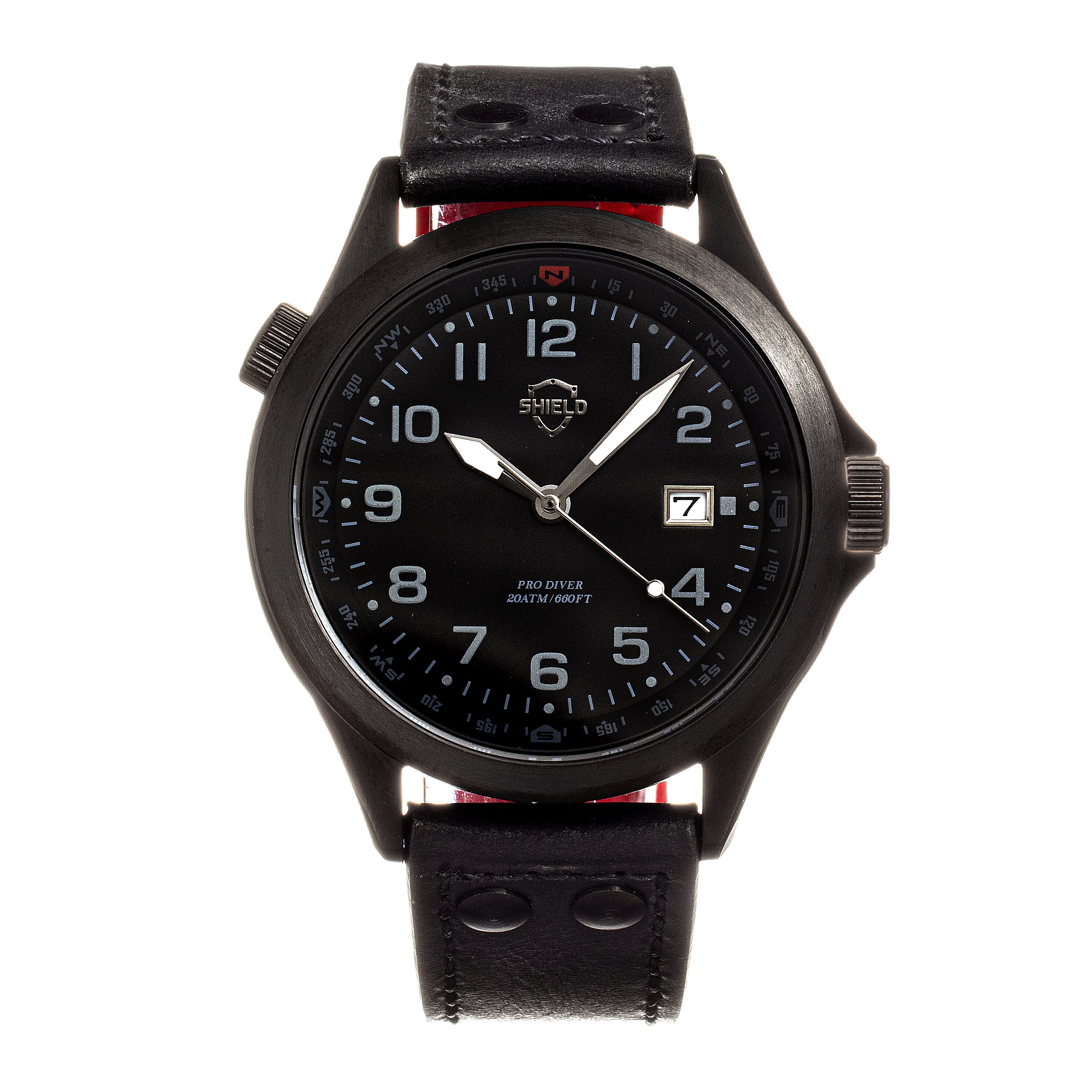 Shield Palau Miyota 2315 Quartz Movement Screw-Down Gold Crown Black Dial With Date 20 ATM Water Resistance Watch With Black Genuine Leather Strap