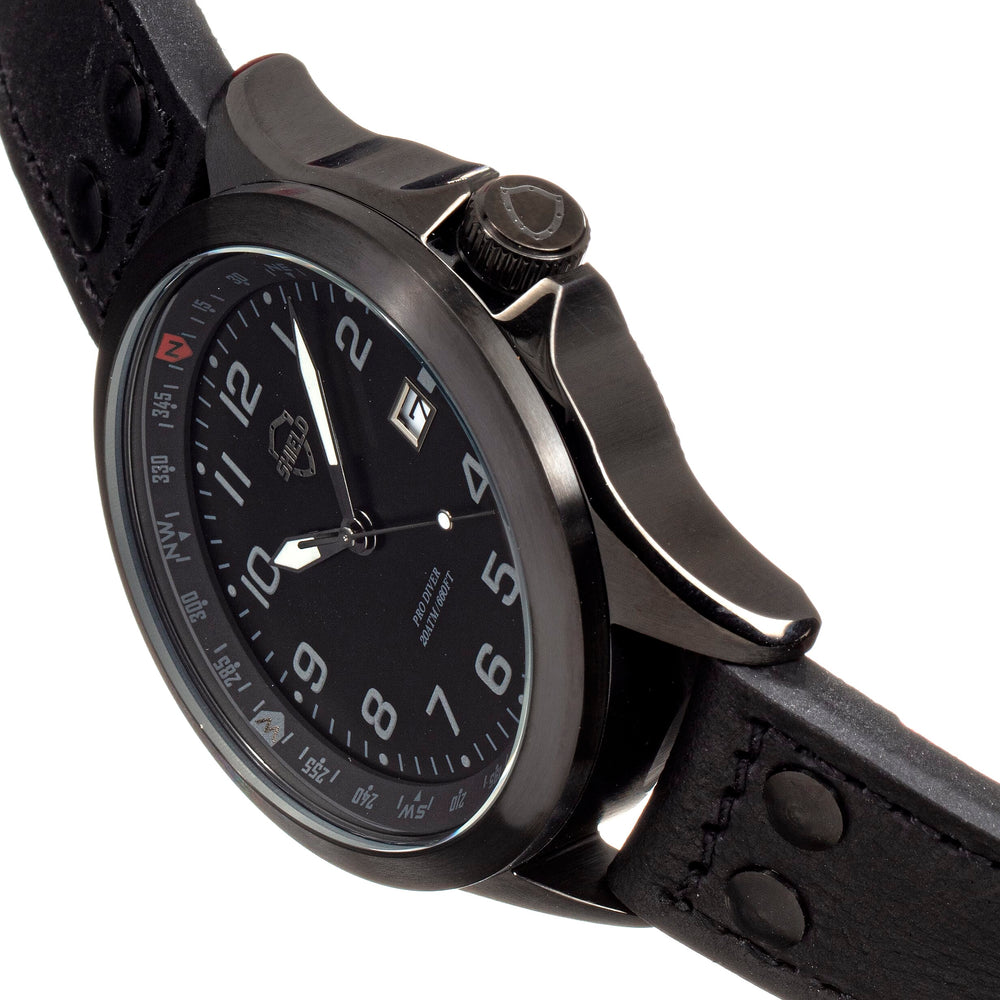 Shield Palau Miyota 2315 Quartz Movement Screw-Down Gold Crown Black Dial With Date 20 ATM Water Resistance Watch With Black Genuine Leather Strap