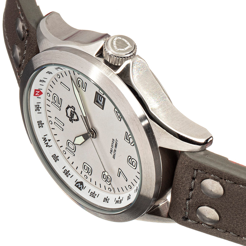 Shield Palau Miyota 2315 Quartz Movement Screw-Down Crown Silver Dial With Date 20 ATM Water Resistance Watch With Brown Genuine Leather Strap