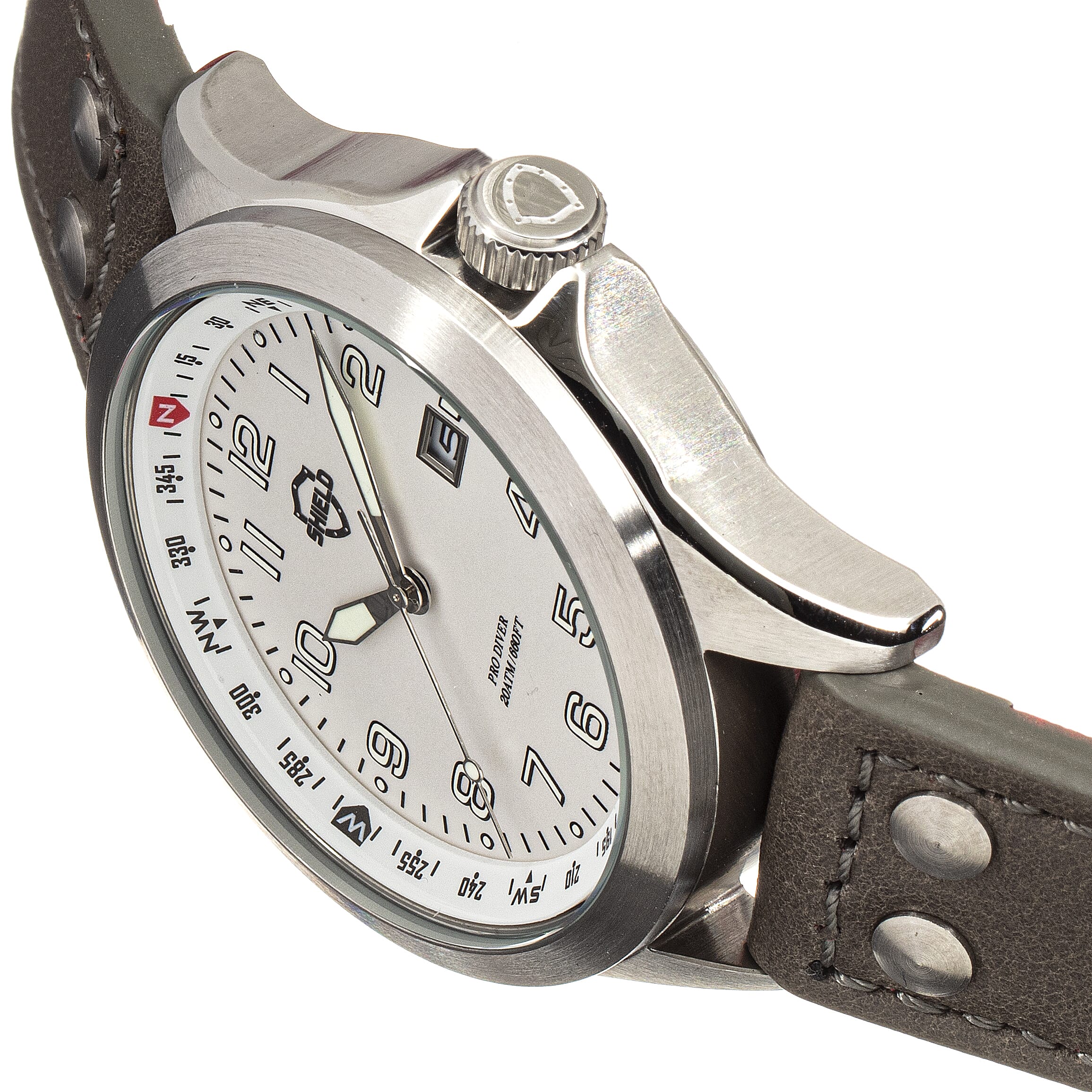 Shield Palau Miyota 2315 Quartz Movement Screw-Down Crown Silver Dial With Date 20 ATM Water Resistance Watch With Brown Genuine Leather Strap