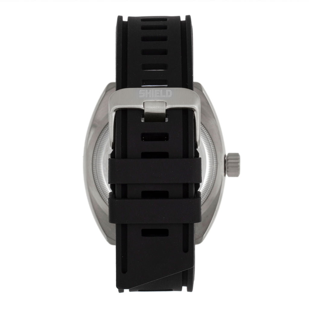 Shield Dreyer Miyota 2036 Quartz Movement Uni-Directional Bezel Screw-Down Silver Crown White Dial With Date 20 ATM Water Resistance Divers Watch With Black Rubber Strap