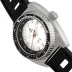 Shield Dreyer Miyota 2036 Quartz Movement Uni-Directional Bezel Screw-Down Silver Crown White Dial With Date 20 ATM Water Resistance Divers Watch With Black Rubber Strap