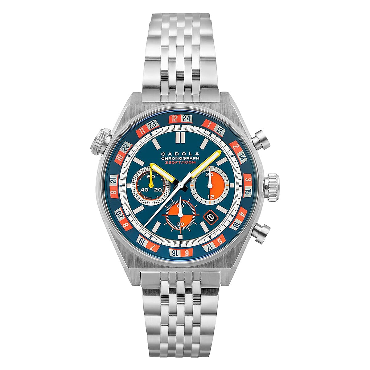 Cadola Mens 43mm Intercontinental Chronograph Blue Dual Color Dial 10 ATM Water Resistant With Stainless Steel Strap